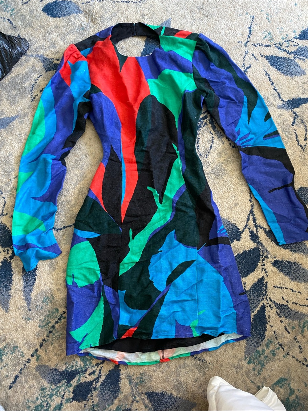 Vibrant Abstract-Print Long Sleeve Mini Dress - Multicolor
